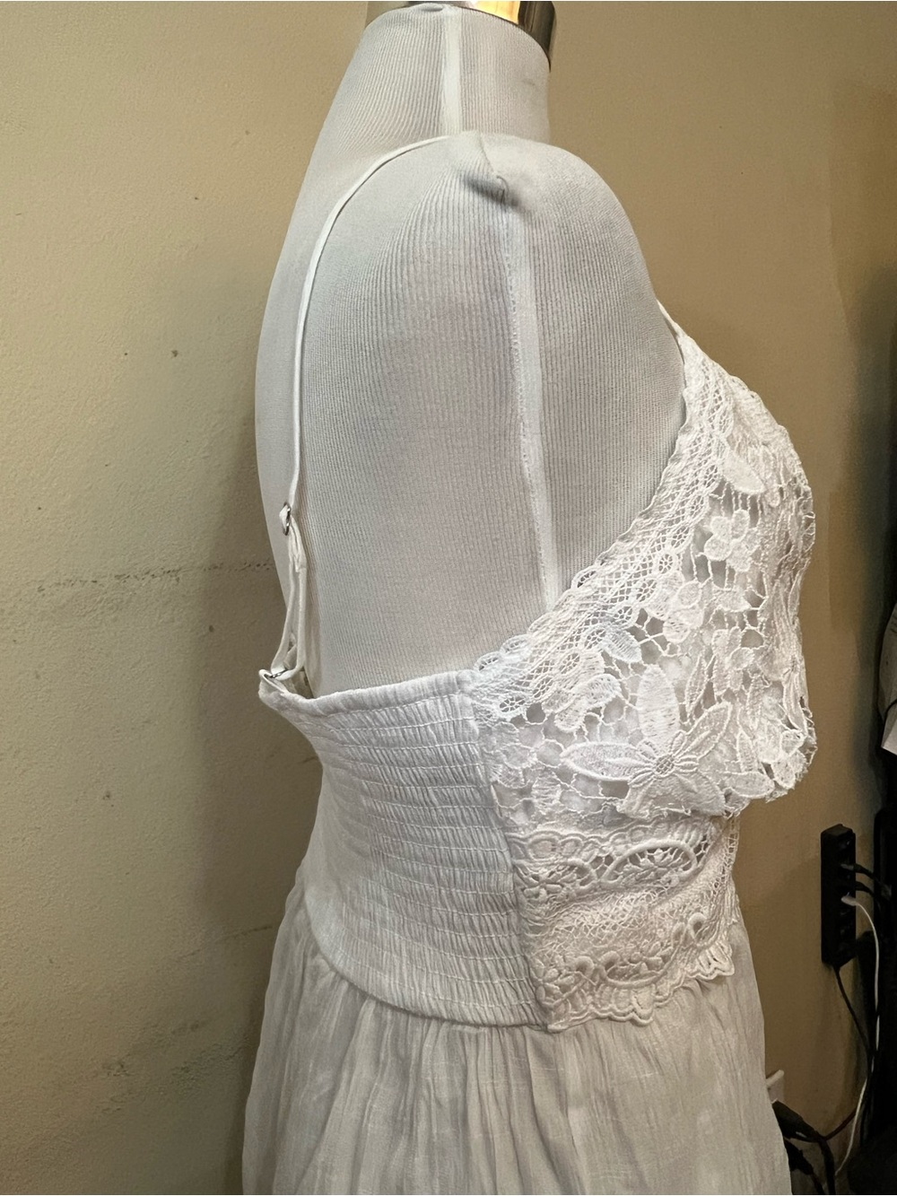 Rebellion White Ribbed Tank with Lace Trim